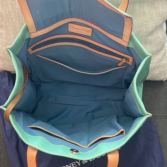 Dooney & Bourke Aqua Patent Leather Tote with Tan Straps - Picture 7 of 13